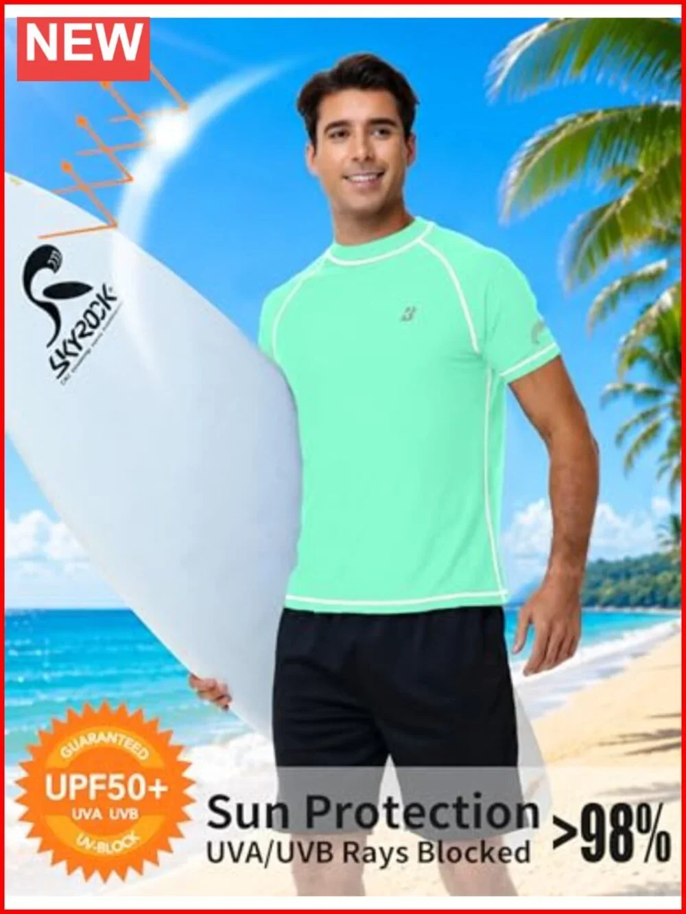 Men's UPF 50+ Short Sleeve Rash Guard Quick Dry Sun Protection Shirt